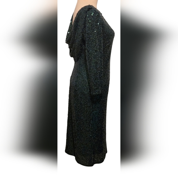 NWT~Papell Studio Elegant 'HUNTER' Green Sequin Cowl-back Dress - Picture 2 of 13